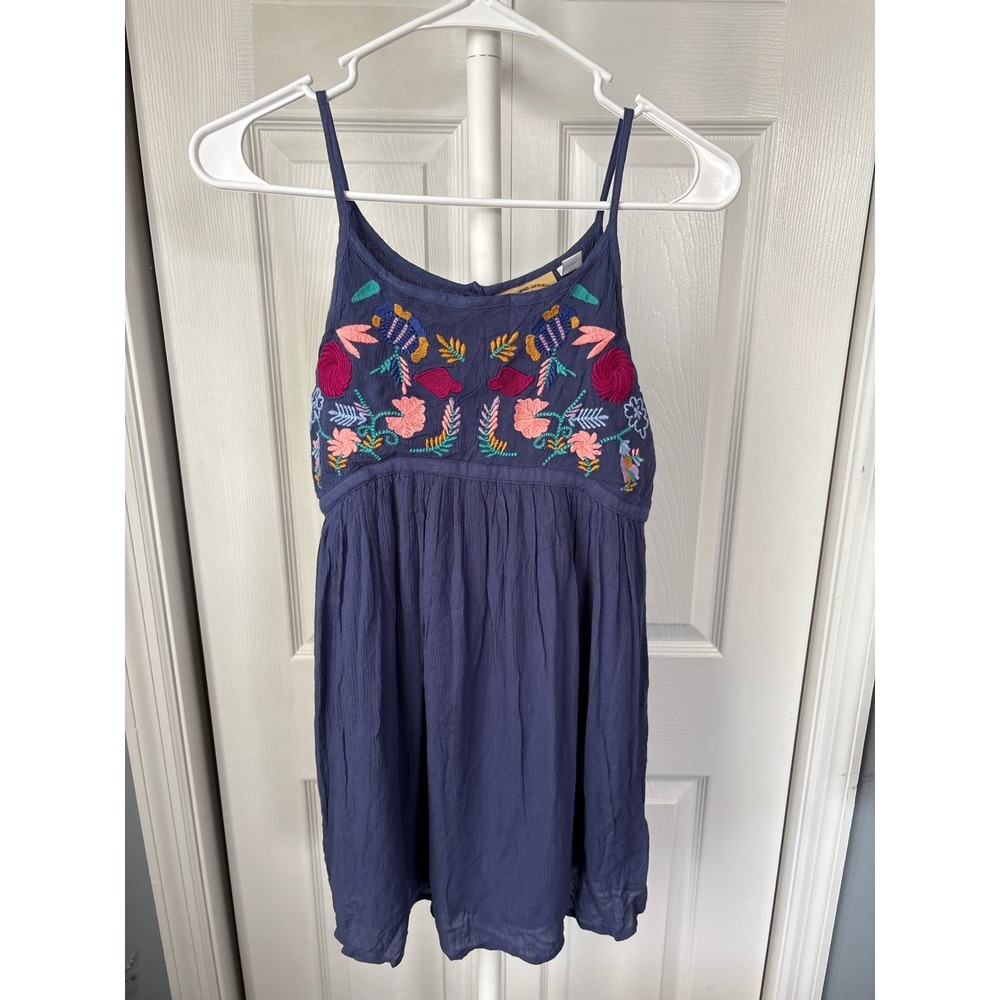 Roebuck & Co. Girls Navy Blue Embroidered Floral Boho Gauze‎ Dress Sleeveless